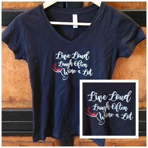 Black v-neck short sleeve cotton embellished wine shirt